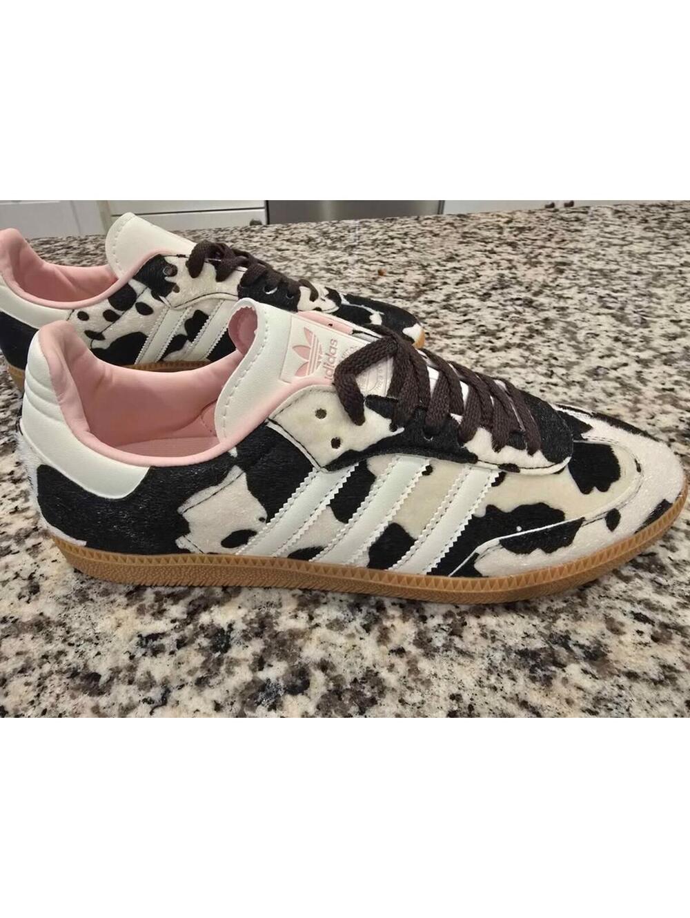 adidas Cow Print Samba Sneakers in Black and White with Pink Lining - Picture 3 of 9